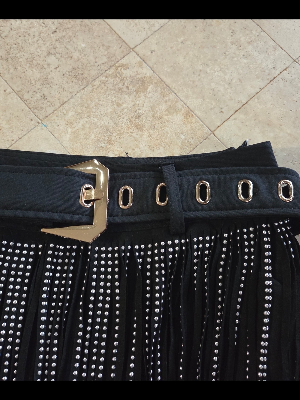 Black Fringe Shorts with Rhinestone Accent - Picture 2 of 7